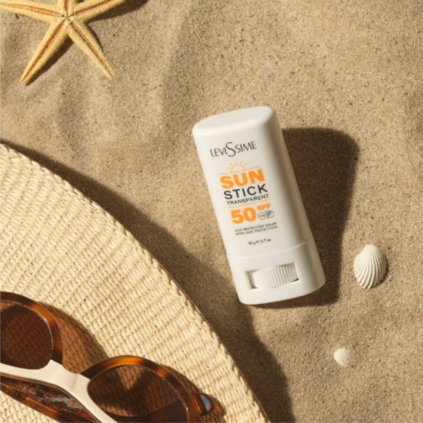 Transparentní SPF tyčinka na obličej pro ochranu proti slunci Levissime SUN STICK TRANSPARENT SPF50, 20 g
