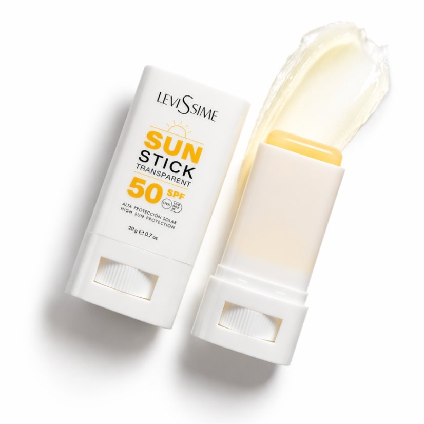 Transparentní SPF tyčinka na obličej pro ochranu proti slunci Levissime SUN STICK TRANSPARENT SPF50, 20 g